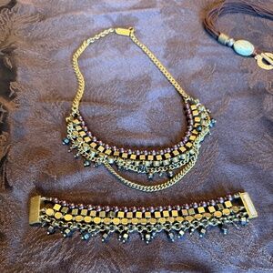 Silpada KR Multi Chain Faux Pearls, Rinestones, Brass Necklace & Bracelet Set